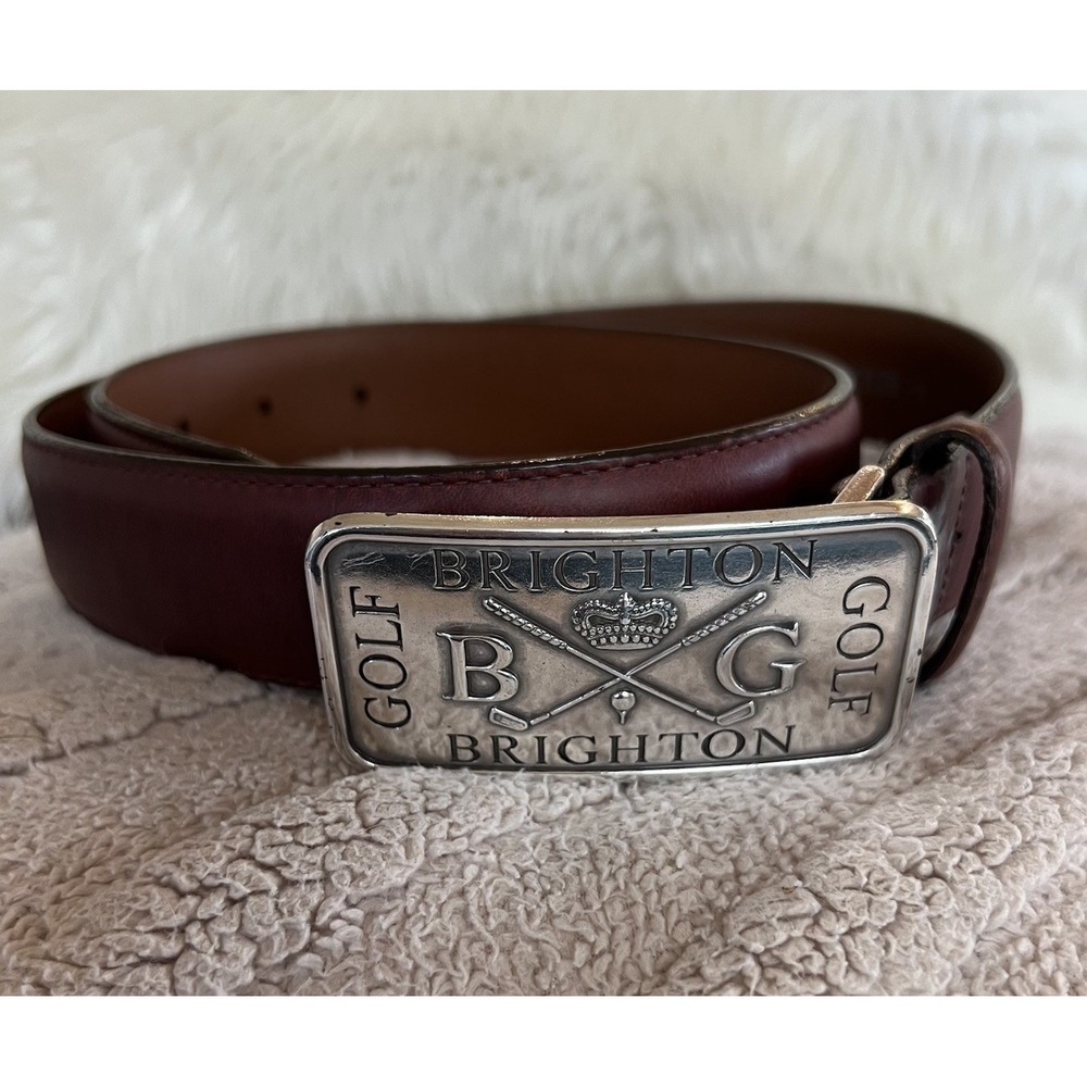 Men's Brighton Brown Leather Golf Belt Silver Plated Buckle Size 34 New With Tag